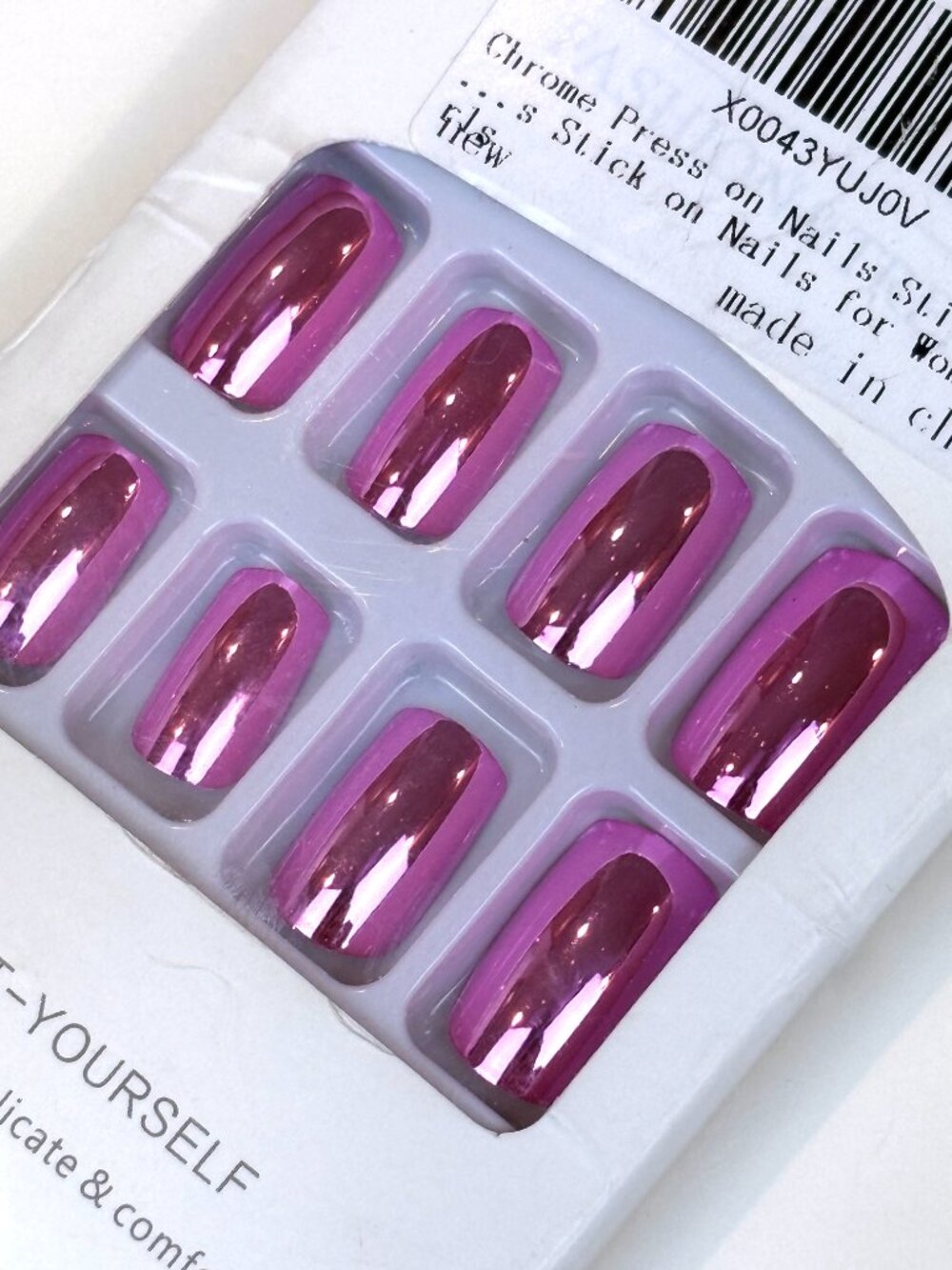Magenta Pink Chrome Press on Nails Glossy Mirror Metallic Style